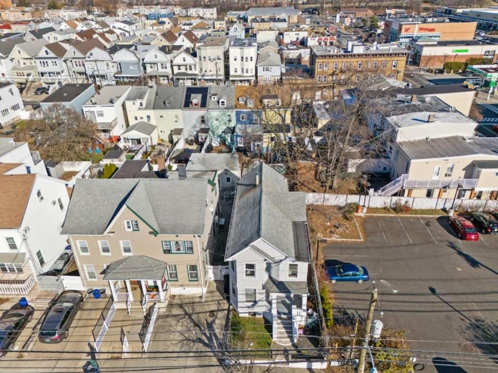 an aerial view of a city with houses at Whimsical three in Bayonne
