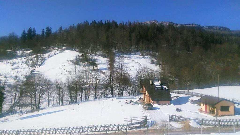 een huis bovenop een met sneeuw bedekte heuvel bij Vikendica Cican Jahorina in Jahorina