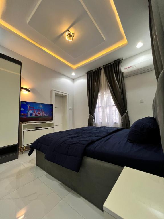 GwarinpaにあるChess Studio Apartmentsのベッドルーム(大型ベッド1台、薄型テレビ付)
