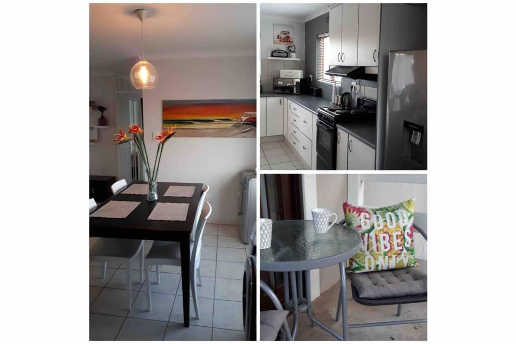 three pictures of a kitchen and a dining room at Gorgeous Self Catering Cottage off Umhlanga Rocks in Durban