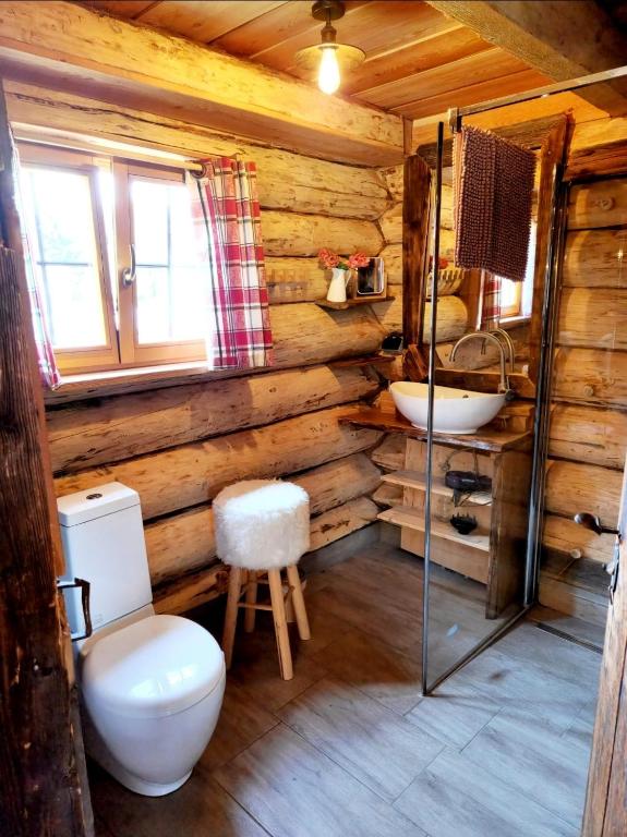 Koupelna v ubytování Naturstammhaus Pauker