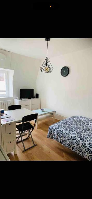 a bedroom with a desk and a bed and a desk at Studio tout confort cité de la gastronomie (4) in Dijon