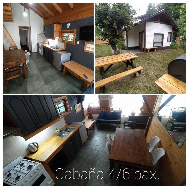 a collage of two pictures of a kitchen and a house at Home Casa Julio in Villa La Angostura
