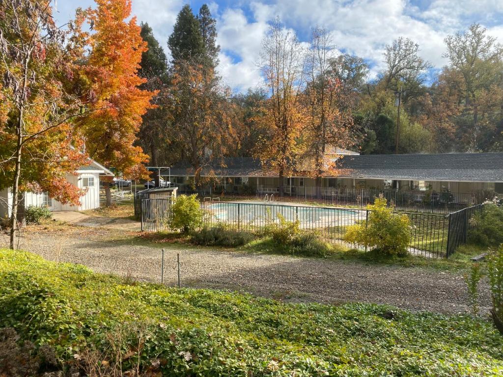 a house with a swimming pool in a yard at Seven Circles Lodge&Retreat in Badger