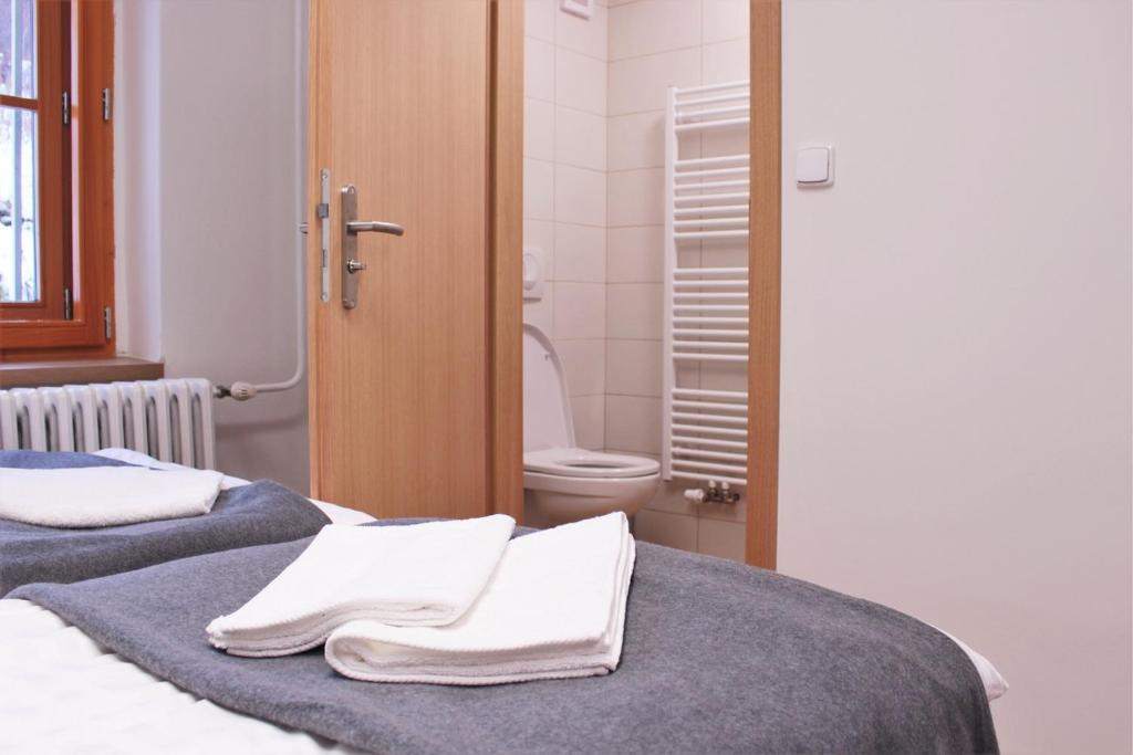 Postel nebo postele na pokoji v ubytování Chata Granit, Zadov - Churáňov
