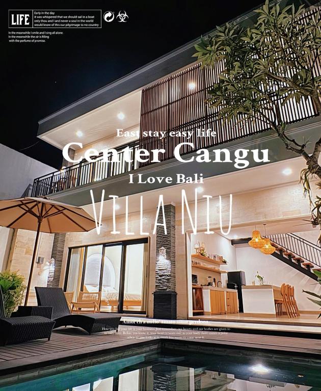 a sign that reads central caravan i love bar villa mi at Villa Niu Center Canggu - FattyLion in Canggu