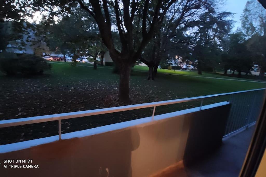 une clôture en face d'un parc avec un arbre dans l'établissement Jamal, à Montélimar