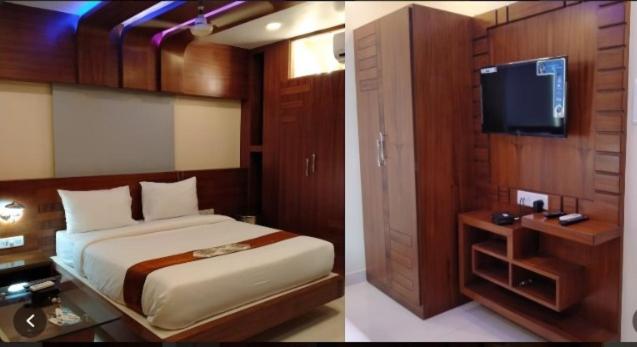 ein Hotelzimmer mit einem Bett und einem TV in der Unterkunft Hotel Five Star Inn By BookingCare in Muzaffarpur