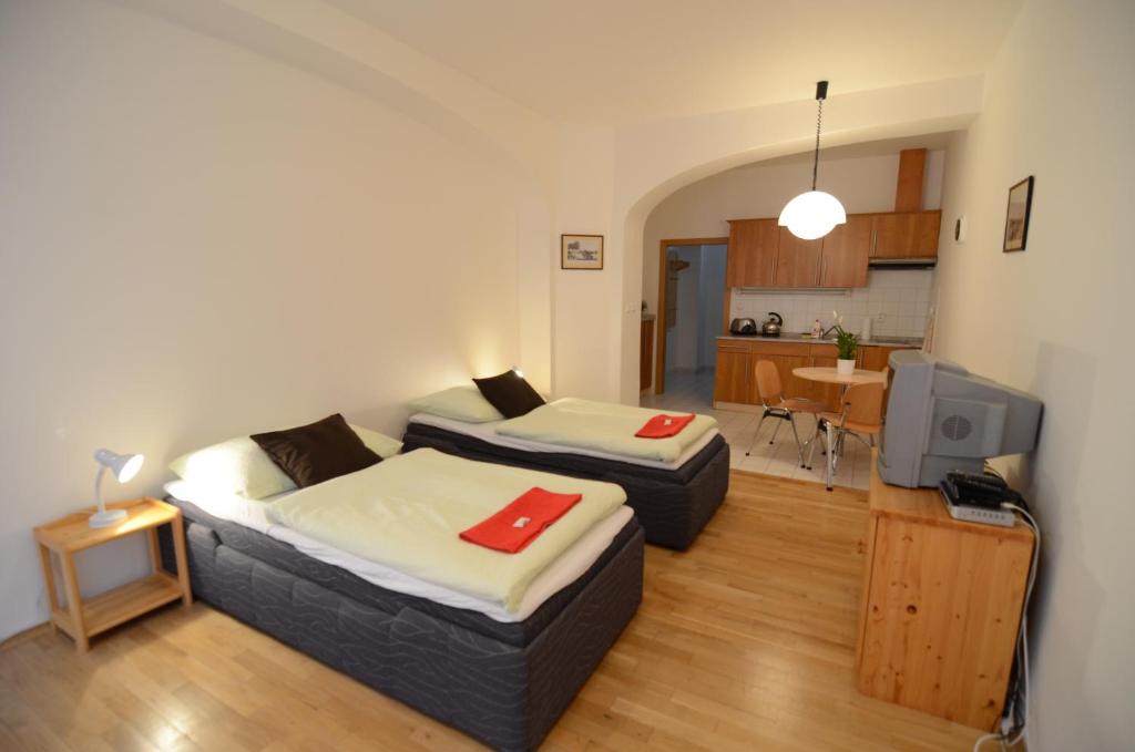 Postel nebo postele na pokoji v ubytování Apartments Karlin