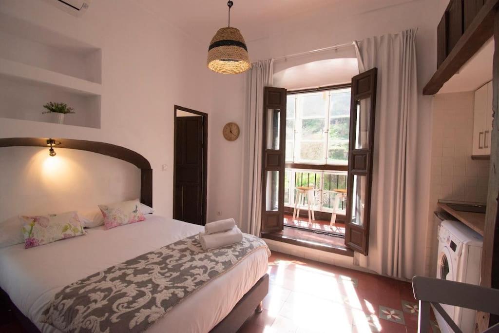 a bedroom with a large bed and a window at Alhambra Enamora 2. Paseo de los tristes Views 1-B in Granada