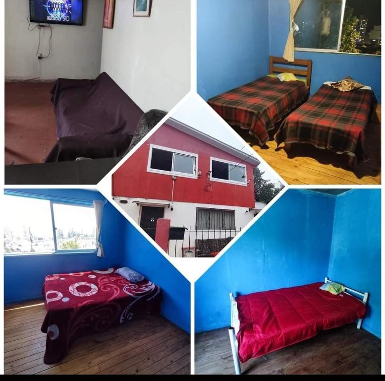 uma colagem de quatro fotos de um quarto com uma casa em Casa yeici em Viña del Mar