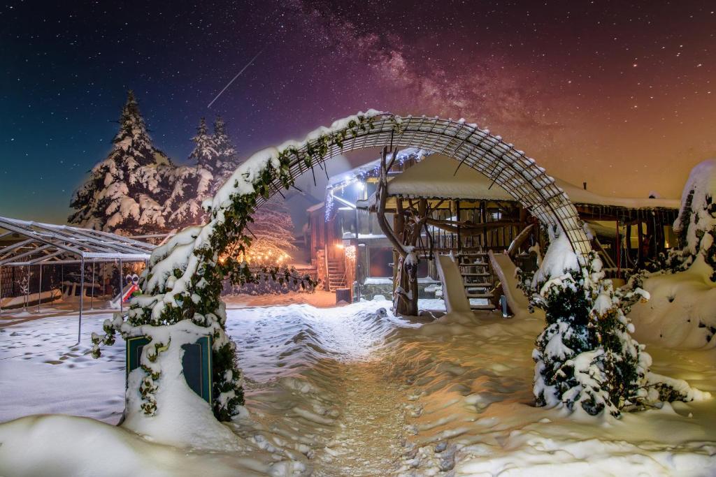 a roller coaster in the snow at night at VeLa in Malý Slavkov