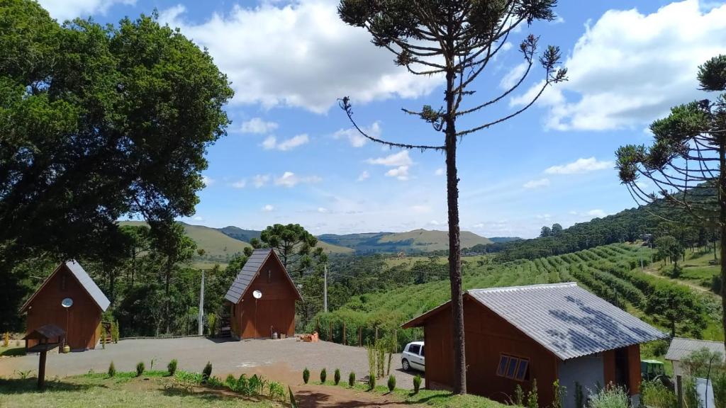 a view of the barns at the farm at Chalés Altos Da Montanha -K2 in Bom Jardim da Serra