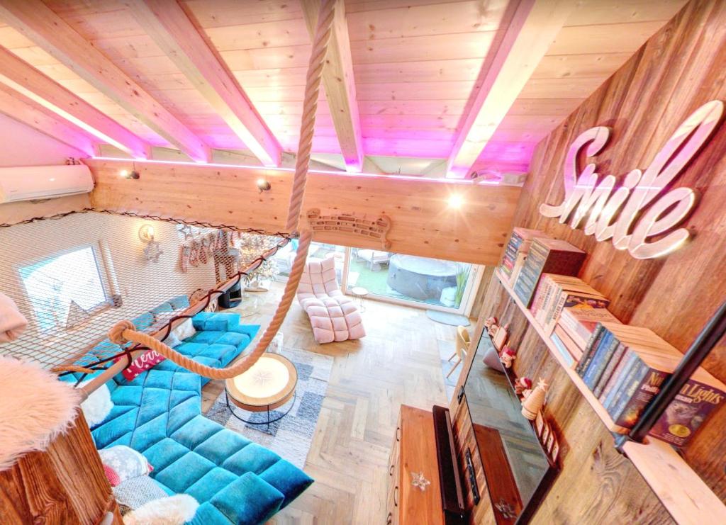 an overhead view of a water slide in a house at Doug's Mountain Getaway - 'Top Two Floors' in Fulpmes