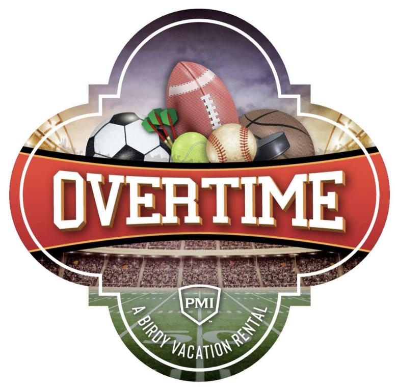 a logo for an event with sports equipment at Overtime - A Birdy Vacation Rental in Boerne
