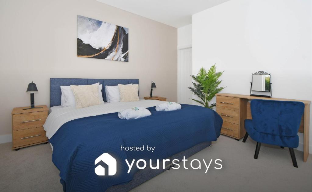 Ένα ή περισσότερα κρεβάτια σε δωμάτιο στο Unity House - A Stylish Haven with 3 Bedrooms, Perfect for Your Tranquil Getaway