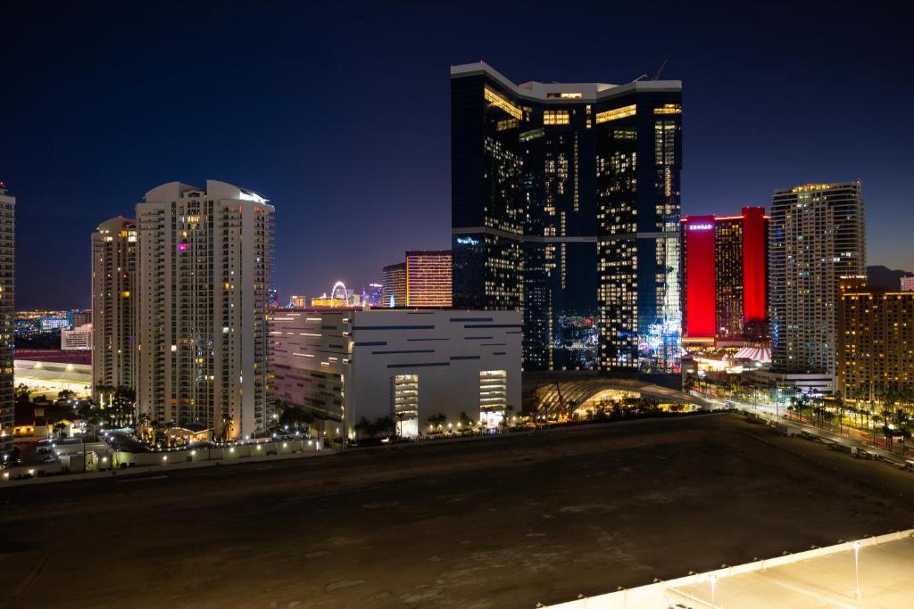 a view of a city skyline at night at SAHARA Las Vegas in Las Vegas