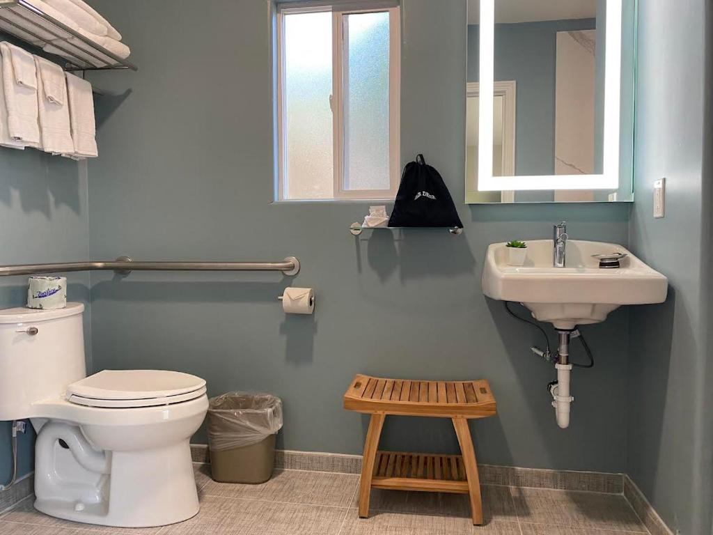 a bathroom with a toilet and a sink at Castle Inn in Cambria