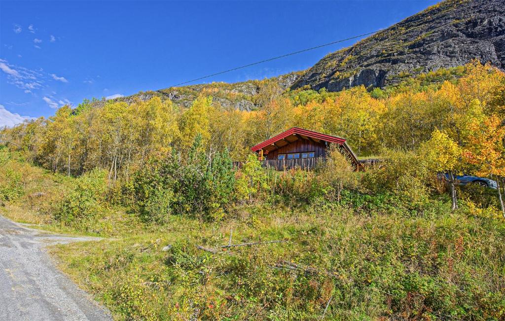 uma pequena cabana numa colina ao lado de uma estrada em Awesome Home In Hemsedal With Wifi em Hemsedal