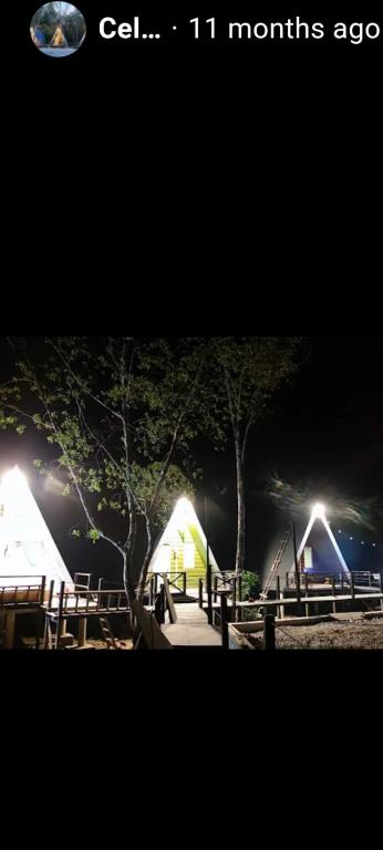 un grupo de tiendas de campaña en un parque por la noche en The Mangrove, en Sematan