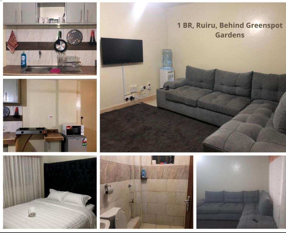 een collage van foto's van een woonkamer met een bank bij Fancy Gateaway in Ruiru