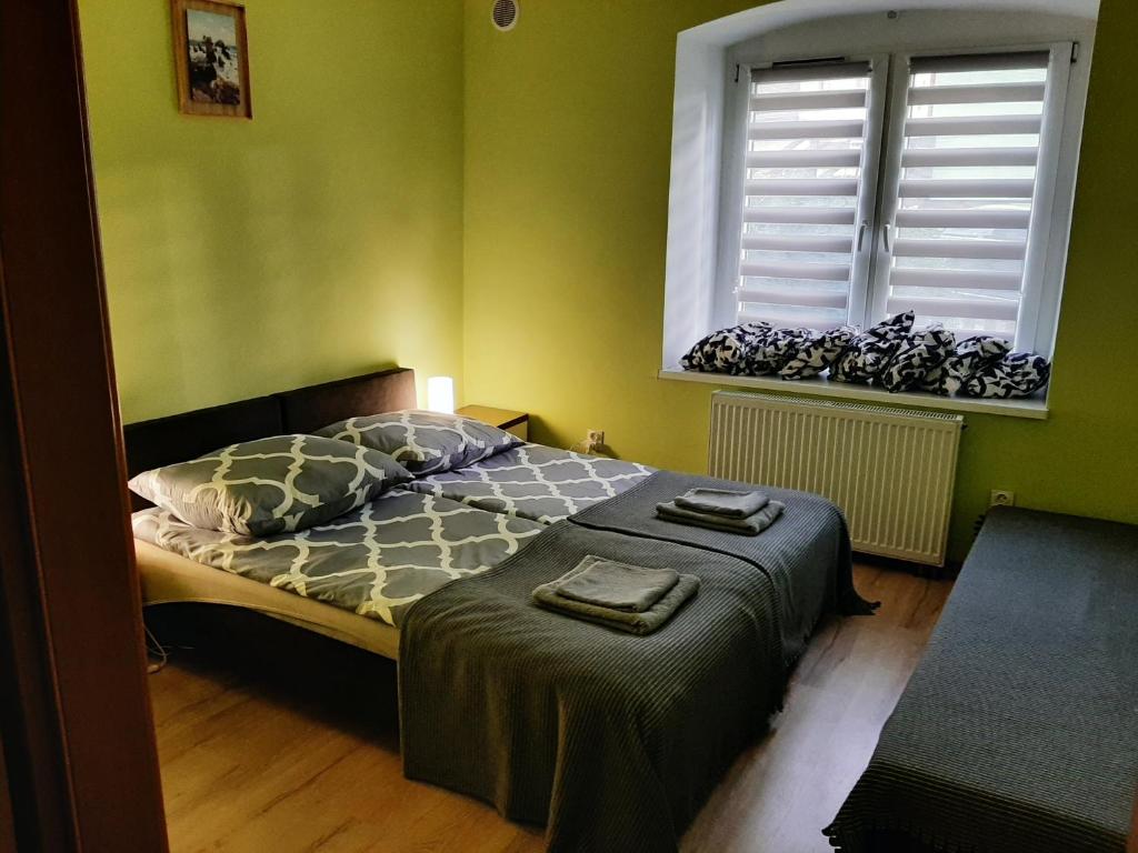 Apartament u Wojtusia في سترونيش لونسكي: غرفة نوم بسرير ونافذة