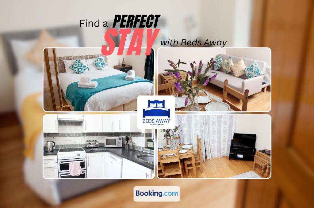 a collage of pictures of a bedroom and a kitchen at Four Bedroom House By Beds Away Short Lets & Serviced Accommodation Oxford With Free Parking & Garden Access in Oxford