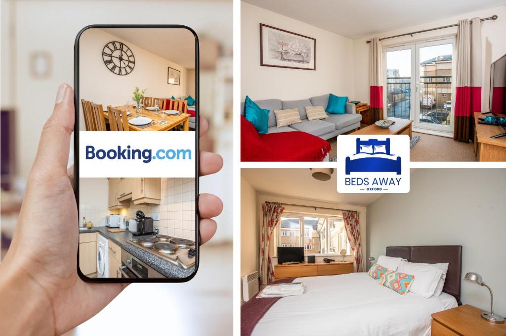 a collage of four pictures of a room at Two Bedroom Apartment By Beds Away Short Lets & Serviced Accommodation Close to Kidlington Airport and Blenheim Palace in Kidlington