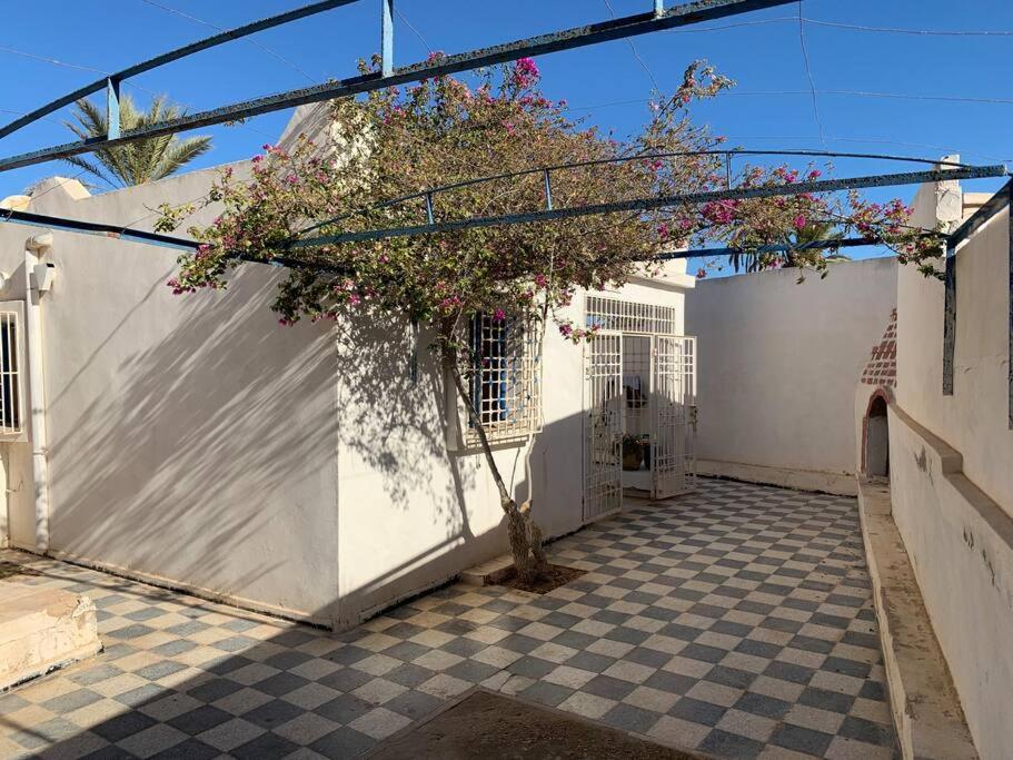 a white building with a tree in a courtyard at Studio Bellina in Mezraya