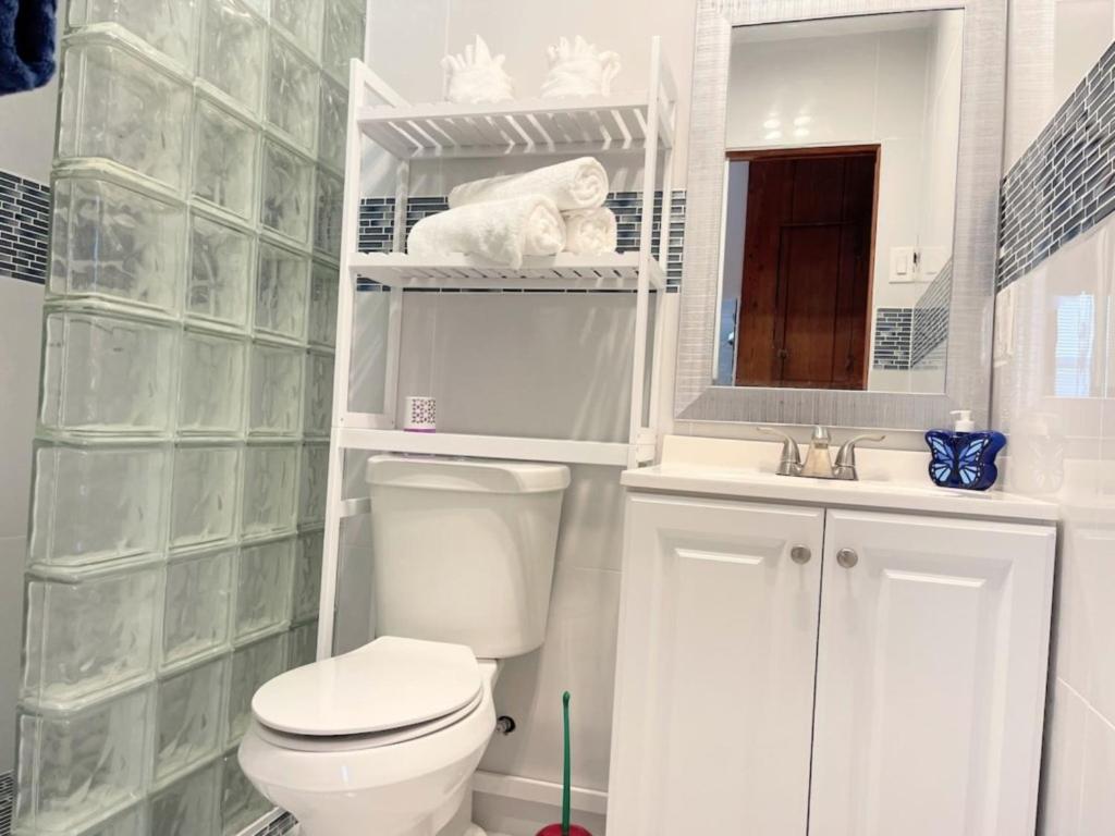 ein weißes Bad mit einem WC und einem Waschbecken in der Unterkunft Nature View #3 in Fort Myers Beach