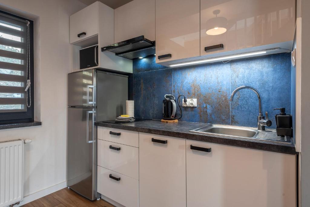 Kuchyňa alebo kuchynka v ubytovaní DOMEK SUDECKI ZAKĄTEK - 2 APARTAMENTY 7- os Z GORĄCĄ BALIĄ ZEWNĘTRZNĄ