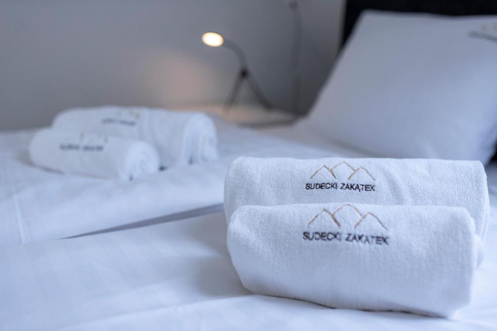 Posteľ alebo postele v izbe v ubytovaní DOMEK SUDECKI ZAKĄTEK - 2 APARTAMENTY 7- os Z GORĄCĄ BALIĄ ZEWNĘTRZNĄ