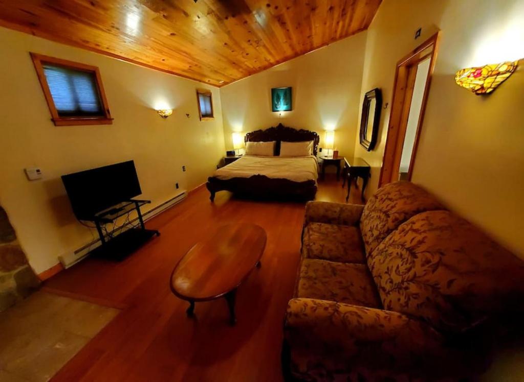 uma sala de estar com uma cama e um sofá em Bali Suite em Stanardsville