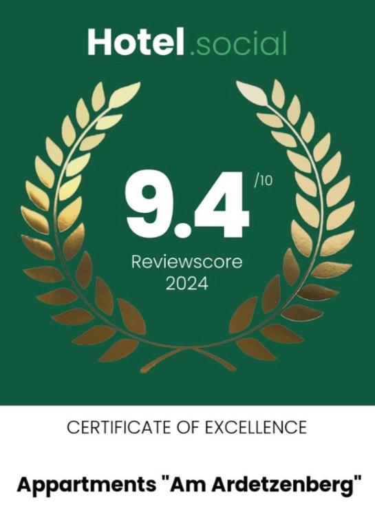Certifikát, hodnocení, plakát nebo jiný dokument vystavený v ubytování Apartments "Am Ardetzenberg"