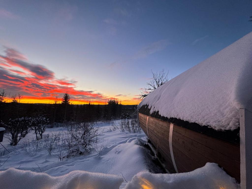 Cozy forest cabin with amazing mountain view v zimě