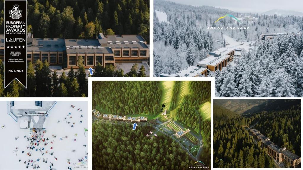 un collage de fotos de una estación de esquí y un remonte en Bakuriani Kohta-Mitarbi Cozy studio B1 en Bakuriani