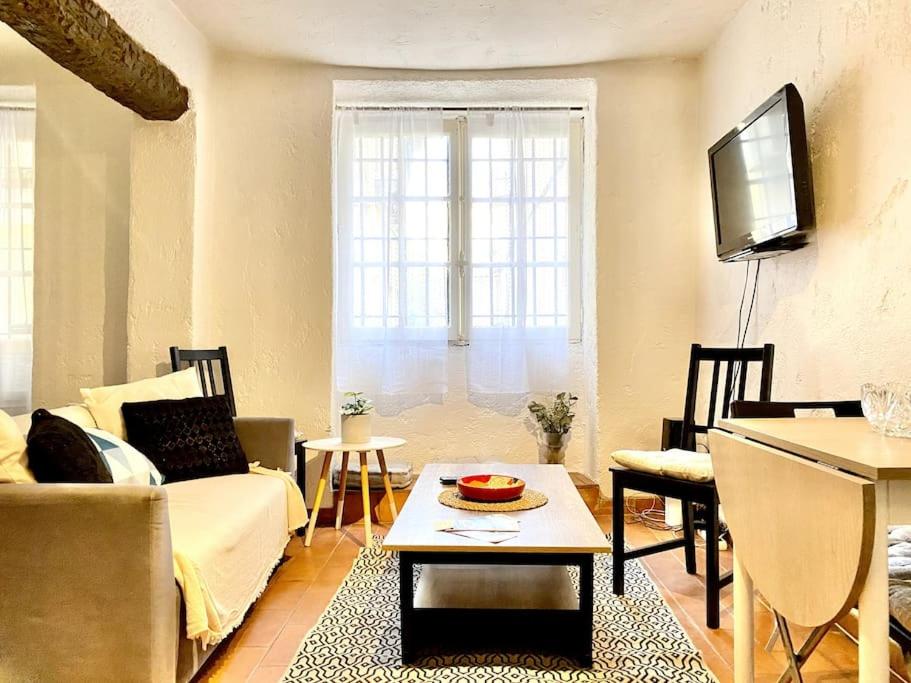 un salon avec un canapé et une table dans l'établissement Studio - Vieille ville - 7mn Plage - 2mn Restaurant Musée Commerce, à Antibes