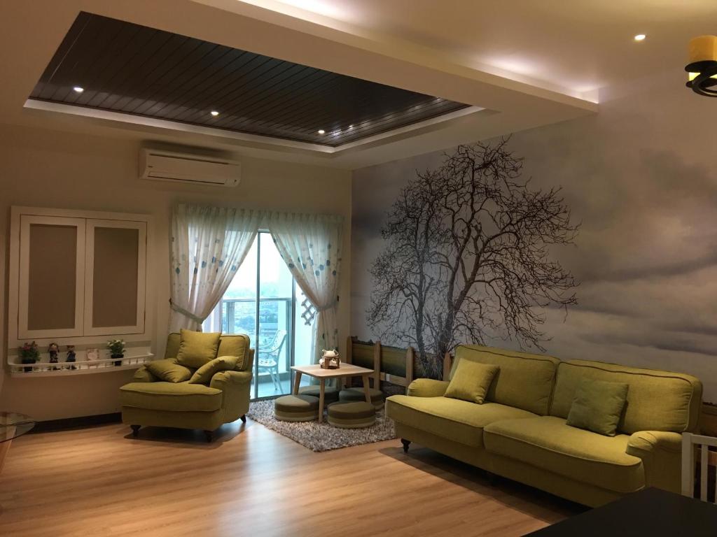 Posezení v ubytování Pearl Rice Garden （cottage style）米樂坊頂層田园式高级公寓