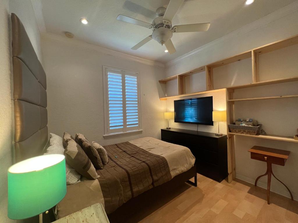 a bedroom with a bed and a flat screen tv at The Scandinavian Contemporary Goud in Lake Alfred