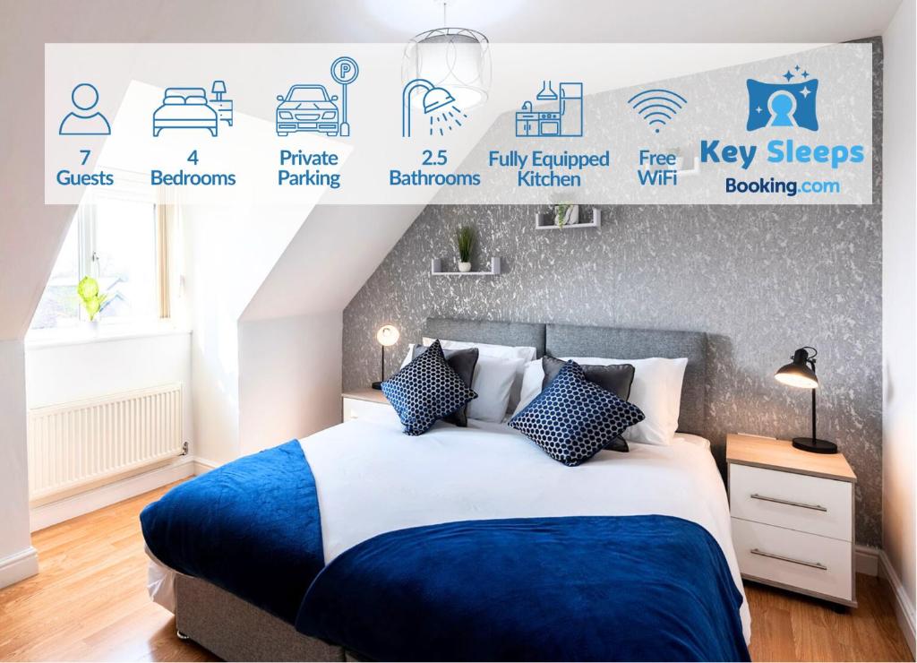Ένα ή περισσότερα κρεβάτια σε δωμάτιο στο Modern & Spacious Cottage & Private Parking & Leisure