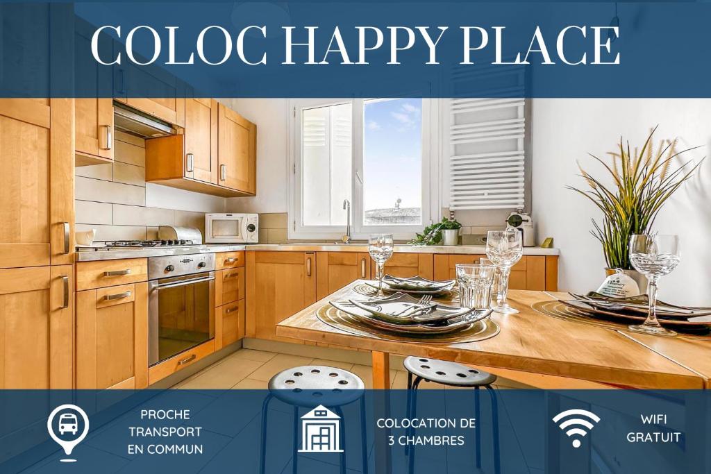 COLOC HAPPY PLACE - Belle colocation de 3 chambres - Wifi gratuit廚房或簡易廚房