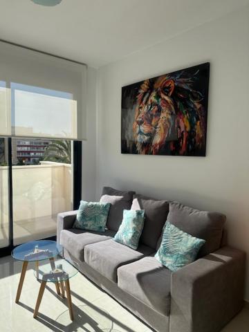 una sala de estar con sofá y una pintura en la pared en Prestige Apartament III, en Torrevieja