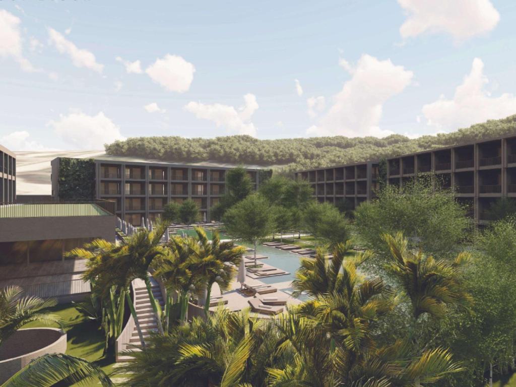 an architectural rendering of the courtyard of a building with trees at Hyde Bodrum - Adult Only in Bodrum City