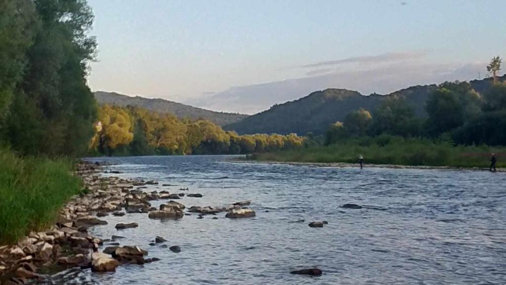 une rivière avec quelques rochers dans l'eau dans l'établissement Gościniec pod Skółką, à Łącko