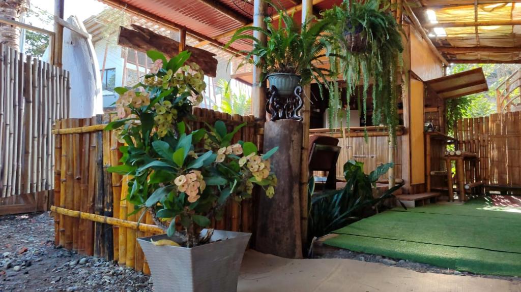 a room with plants and a wooden fence at Casa travesia in Ayampe
