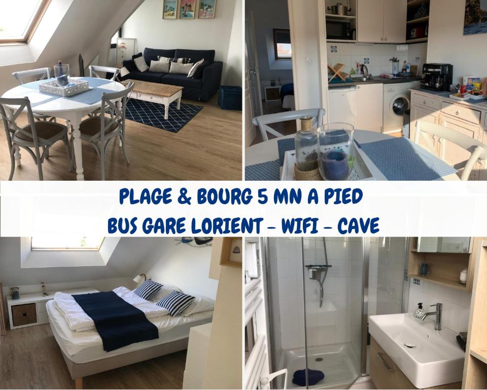 Kleines Apartment mit einer Küche und einem Wohnzimmer. in der Unterkunft TOUT A PIED ! T2 25m2 - Parking privé - Wifi in Larmor-Plage