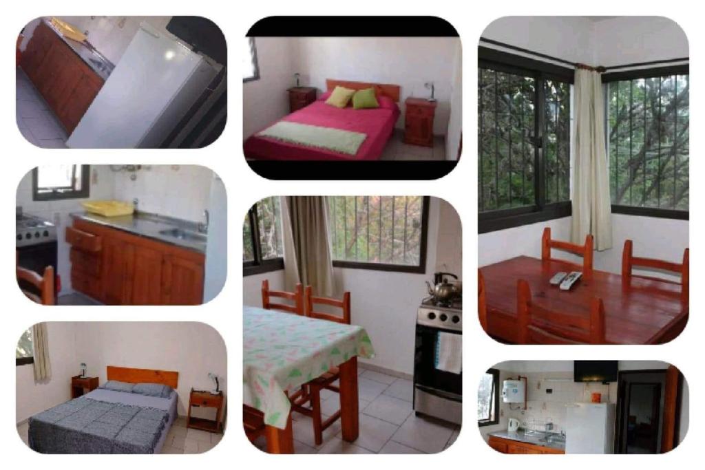 kolaż zdjęć kuchni i sypialni w obiekcie Cabañas w mieście San Antonio de Arredondo