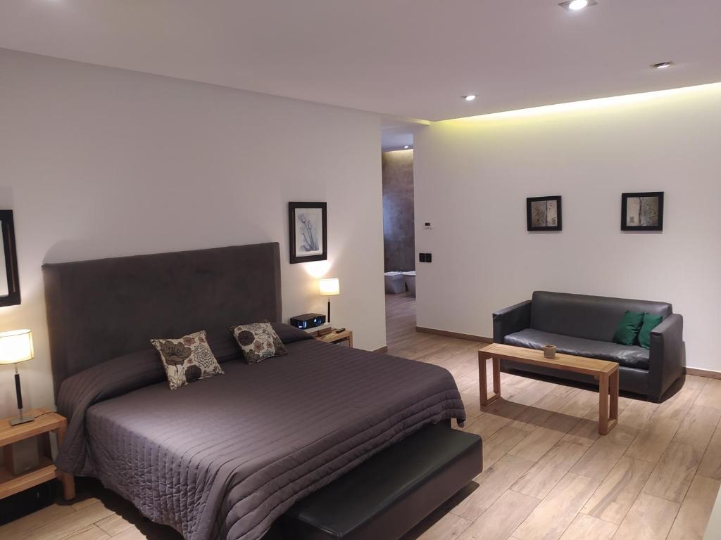 1 dormitorio con 1 cama, 1 sofá y 1 silla en Casa en Country zona sur de cordoba en Córdoba