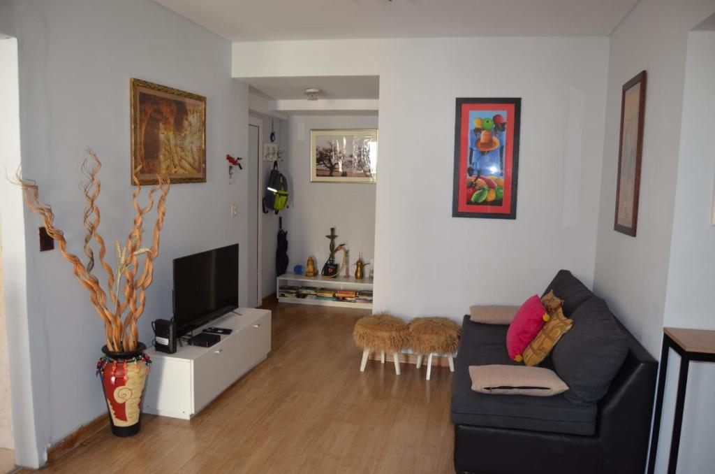 ein Wohnzimmer mit einem Sofa und einem TV in der Unterkunft Cleopatra in Buenos Aires