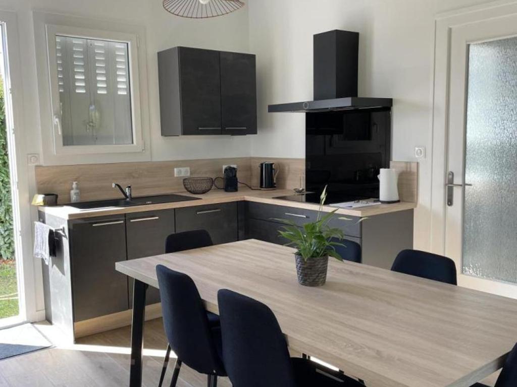 Kuchyňa alebo kuchynka v ubytovaní Pavillon rénové avec jardin arboré, proche centre-ville, véranda, parking, wifi, idéal familles - FR-1-489-417